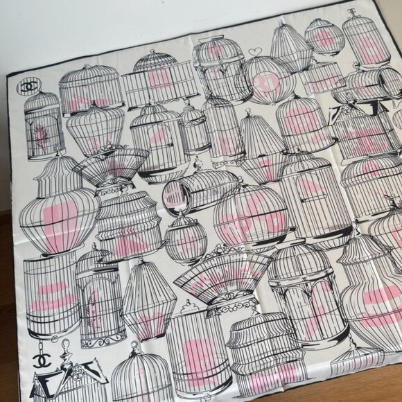 Pink & Black - Birdcage Print Silk Scarf Size 90*90cm - Picture 5 of 5